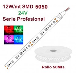 Tira LED Flexible 24V 12W/mt 60 Led/mt SMD 5050 IP20 Colores Serie Profesional, Rollo 50 mts